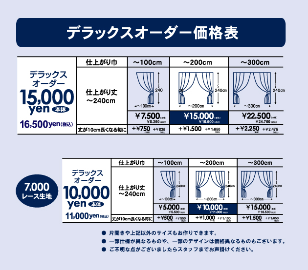 デラックスオーダー価格表