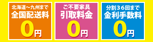 北海道～九州まで配送0円 ご不要家具引取0円 分割36回まで金利手数料0円